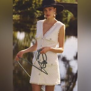 BHLDN Cream Textured Dress with Pearl Accents